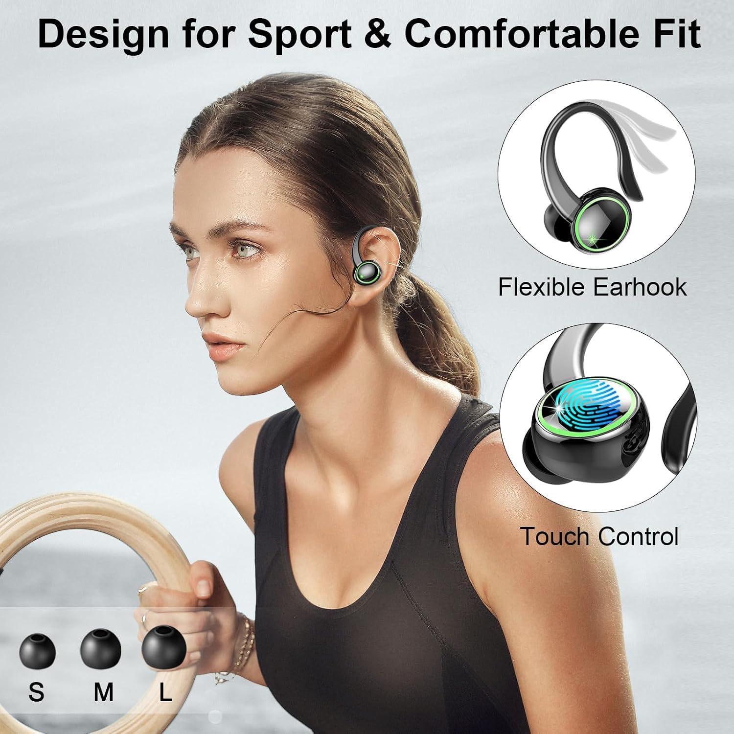 2026 Wireless Earbuds, Bluetooth 5.4 Headphones Sports, 50 Playback Over-Ear buds with 4 ENC Noise Cancelling Mics Deep Bass Fitness Earphones Gym Running Workout, IP7 Headset with Earhook LED Display - Image 5