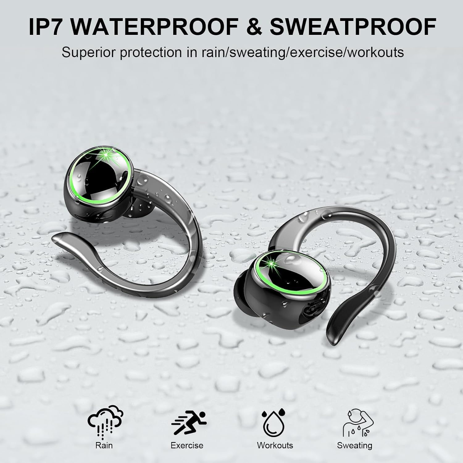 2026 Wireless Earbuds, Bluetooth 5.4 Headphones Sports, 50 Playback Over-Ear buds with 4 ENC Noise Cancelling Mics Deep Bass Fitness Earphones Gym Running Workout, IP7 Headset with Earhook LED Display - Image 6