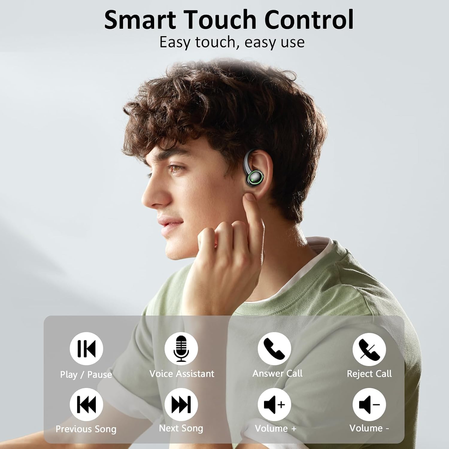 2026 Wireless Earbuds, Bluetooth 5.4 Headphones Sports, 50 Playback Over-Ear buds with 4 ENC Noise Cancelling Mics Deep Bass Fitness Earphones Gym Running Workout, IP7 Headset with Earhook LED Display - Image 7